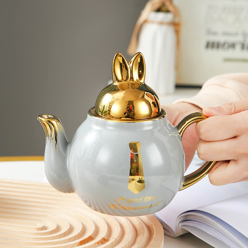 Good Quality Custom Handmade Rabbit's Ears Ceramic Coffee Mug Modern Cute Luxury Ceramic Tea Set With Teapot