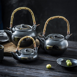 Vintage Style Hand Painted Matte Black Porcelain Teapot Japanese Ceramic Tea Pot For Restaurant