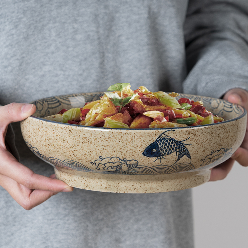 Rustic Style 9 Inch Stoneware Bowl Ceramic Dinner Salad Bowl Japanese Ceramic Bowl For Restaurant