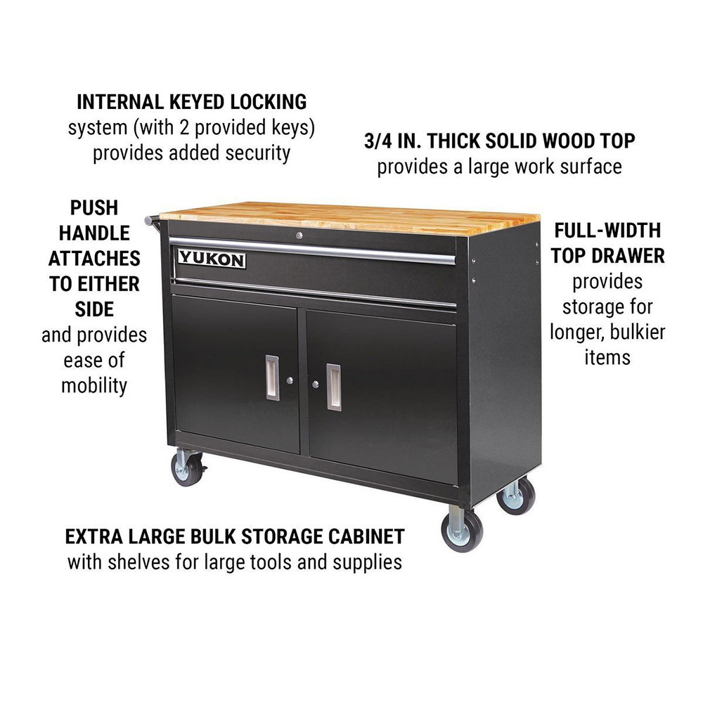 china factory 46 in Mobile Workbench with Solid Wood Top metal industrial tool storage cabinet with Wheels