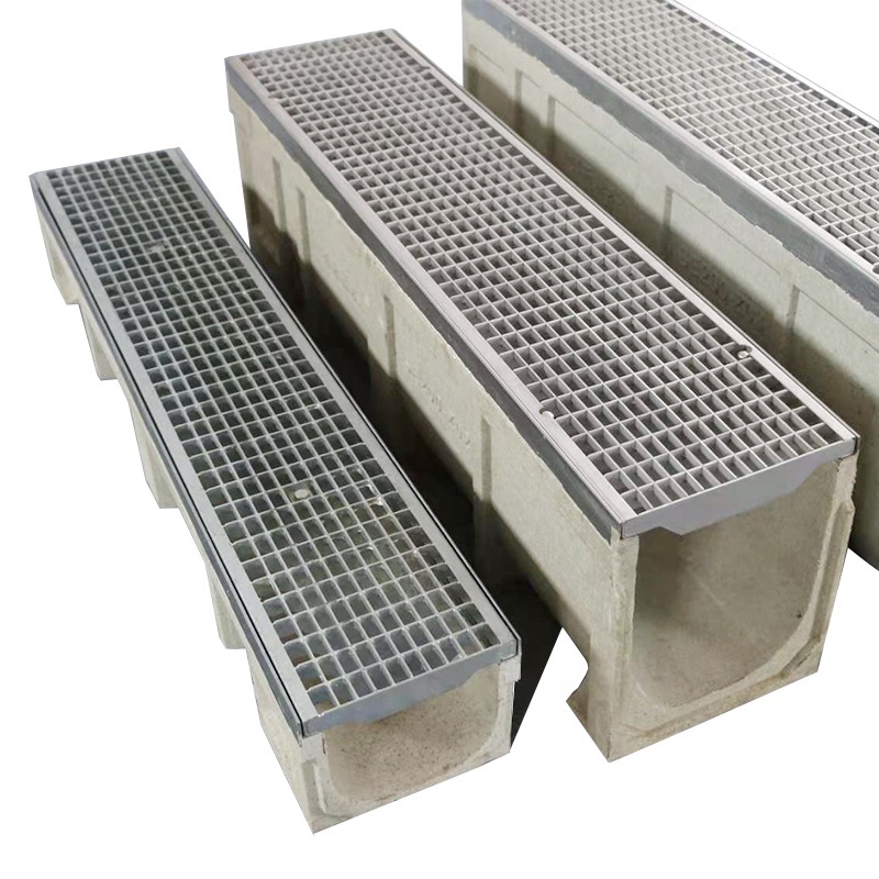 Hot sale U type drain polymer concrete drainage channel rainwater drainage ditches building materials gutter with grating