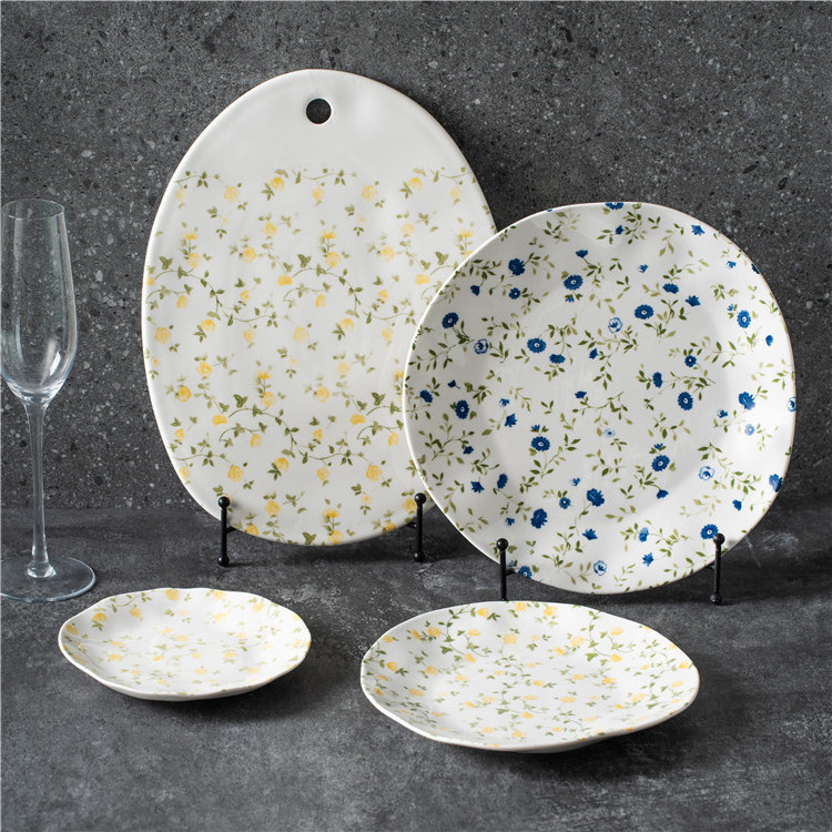 Modern custom flower printed luxury colorful porcelain dinner set nordic ceramics plates sets dinnerware for wedding