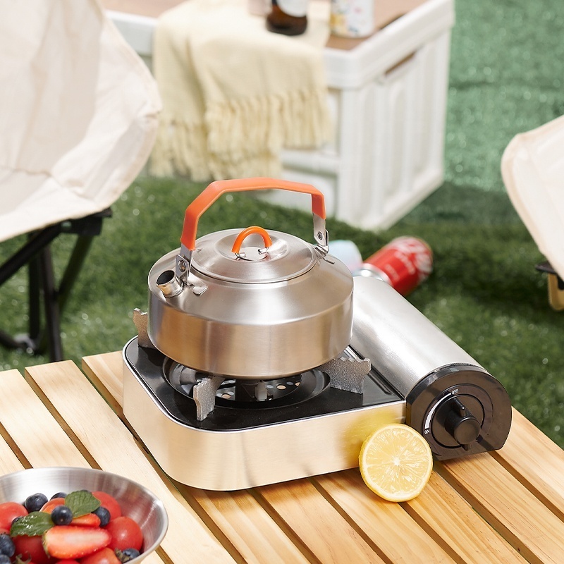 New Stainless Steel Cookware Set Outdoor Camping Stackable Pots Pans Removable Handle Portable Metal Campfire Cooking Equipment