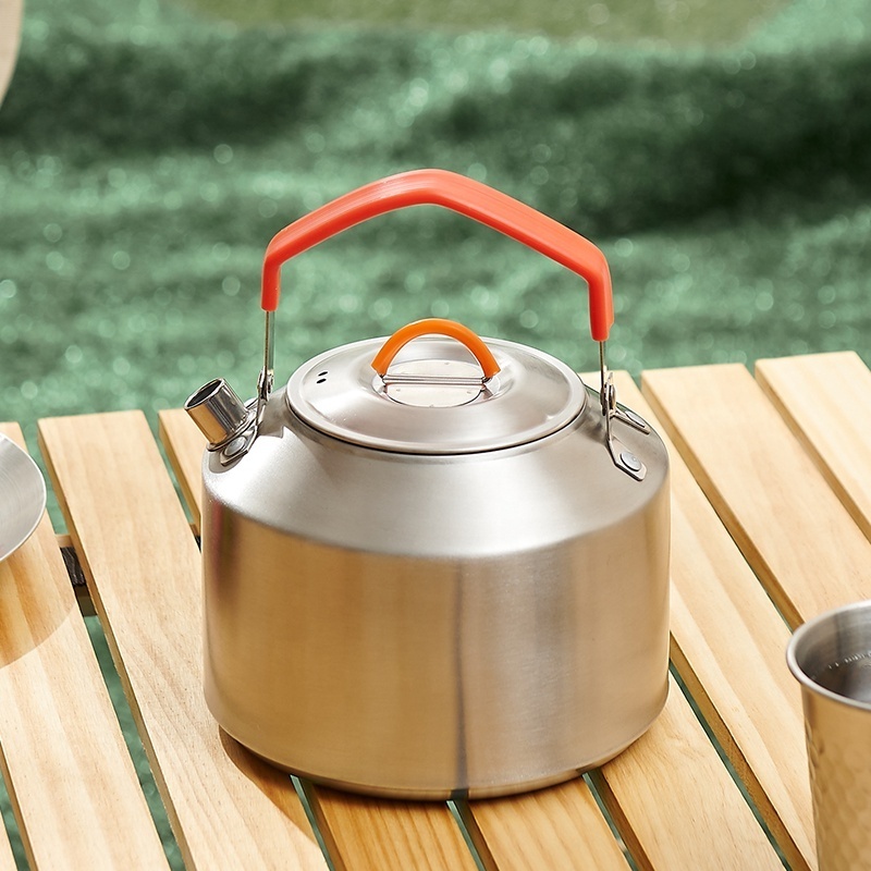 1.5L Stainless Steel Portable Cookware for Camping Hiking Red Handle Bushcraft Coffee Tea Kettle Essential Camping Accessories