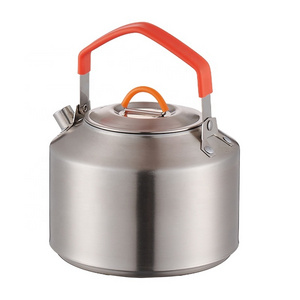 1.5L Stainless Steel Portable Cookware for Camping Hiking Red Handle Bushcraft Coffee Tea Kettle Essential Camping Accessories