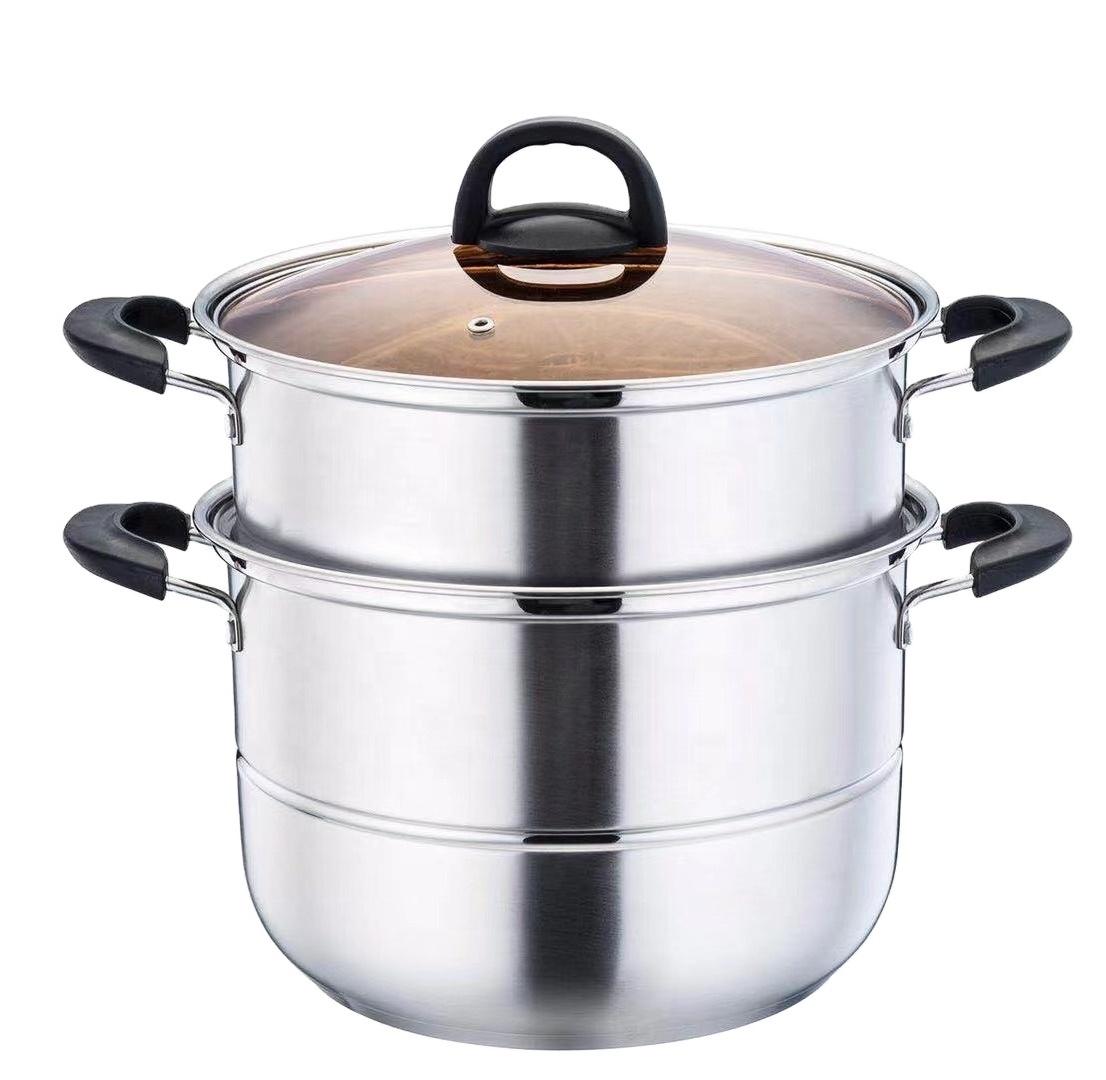 Multifunctional Custom High Quality Stainless Steel 24cm Double Layer Large Cooking Soup Pot  German Steamer Cookware Set