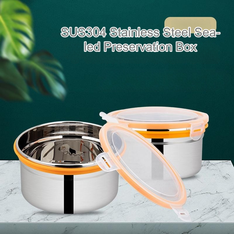 Stainless Steel Takeaway Food Fresh Insulated Storage Hot Container Round Lunch Bento Box With Lock Serving Bowl With Lid