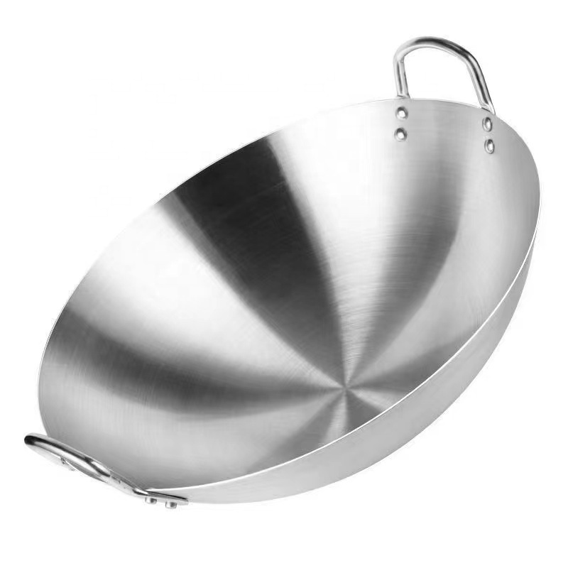 30-80 cm Size Options Stainless Steel Wok Commercial Large Wok Stainless Steel Big Wok with Double-ear Fry Pan