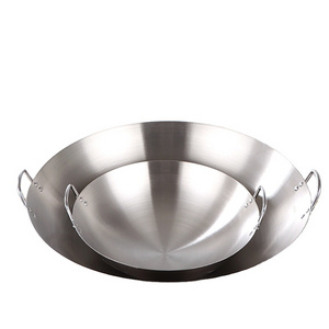 30-80 cm Size Options Stainless Steel Wok Commercial Large Wok Stainless Steel Big Wok with Double-ear Fry Pan