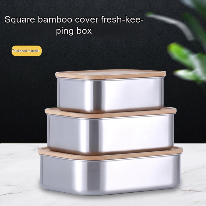 Custom children customized storage wood wooden food container bento metal bamboo 304 stainless steel lunch box with lid for kids