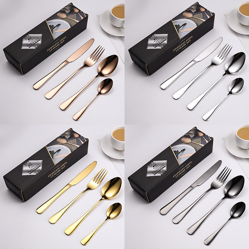 Restaurant Stainless Steel Cutlery set Western Cutlery Set 24 piece Silverware Spoons And Forks Set In Bulk Gold Plated Flatware