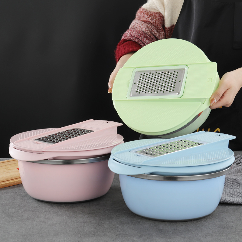 Multifunction 3pcs stainless steel mixing bowl set  grater Food Chopper Slicer Vegetable Cutter  Vegetables Slicers for kitchen