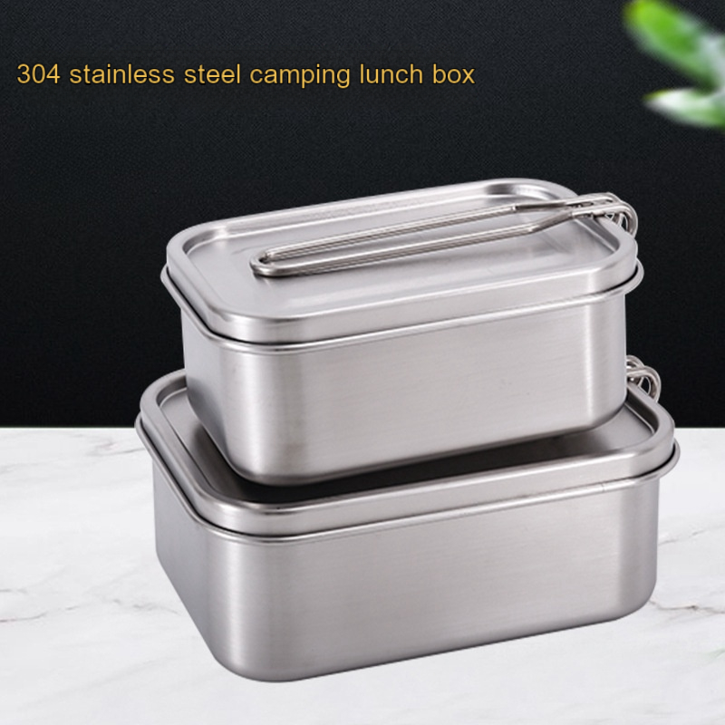 Custom Logo 304 Stainless Steel Cooking Lunch Bento Box Metal Lunch Box Food Containers With Compartments with handle