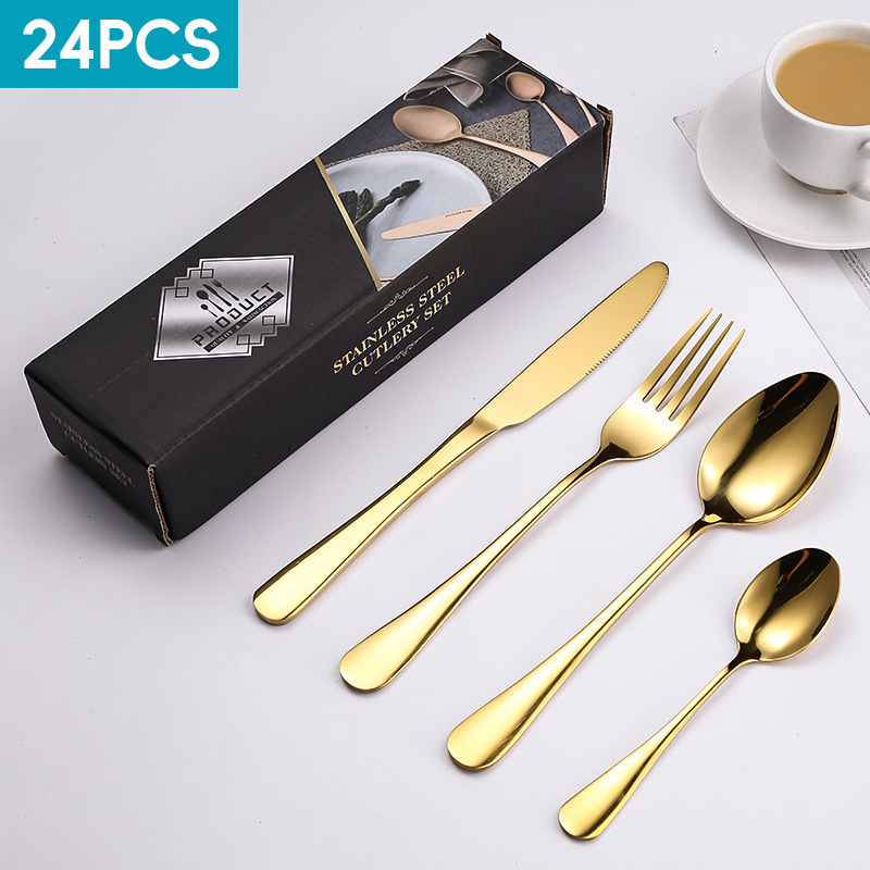 Restaurant Stainless Steel Cutlery set Western Cutlery Set 24 piece Silverware Spoons And Forks Set In Bulk Gold Plated Flatware