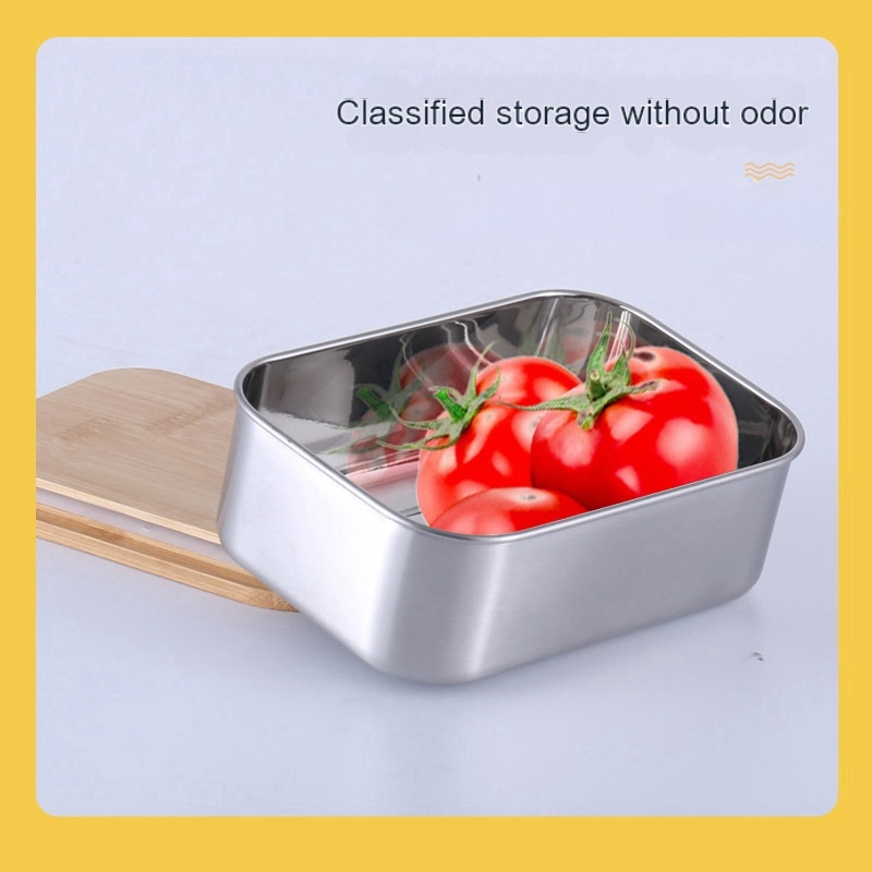 Custom children customized storage wood wooden food container bento metal bamboo 304 stainless steel lunch box with lid for kids