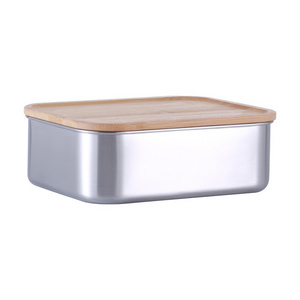 Custom children customized storage wood wooden food container bento metal bamboo 304 stainless steel lunch box with lid for kids