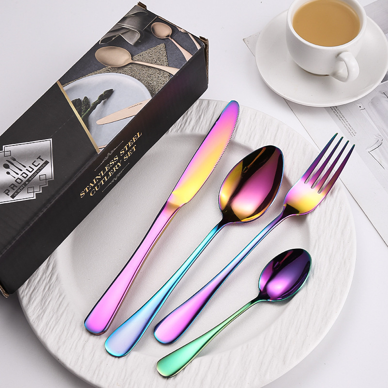 Restaurant Stainless Steel Cutlery set Western Cutlery Set 24 piece Silverware Spoons And Forks Set In Bulk Gold Plated Flatware