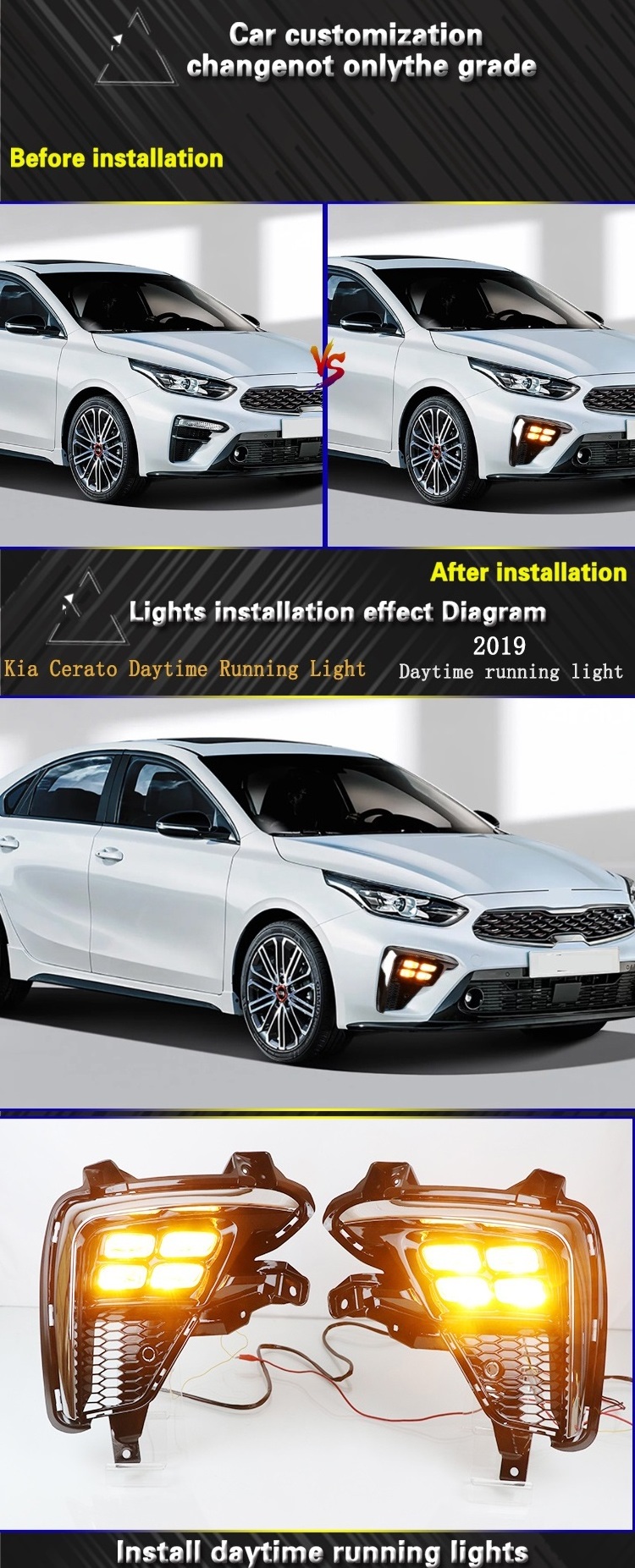 High Quality Tuning Body Kit Fog Lamp Fog LED Lights For Kia Forte K3 Cerato 2018 2019 2020