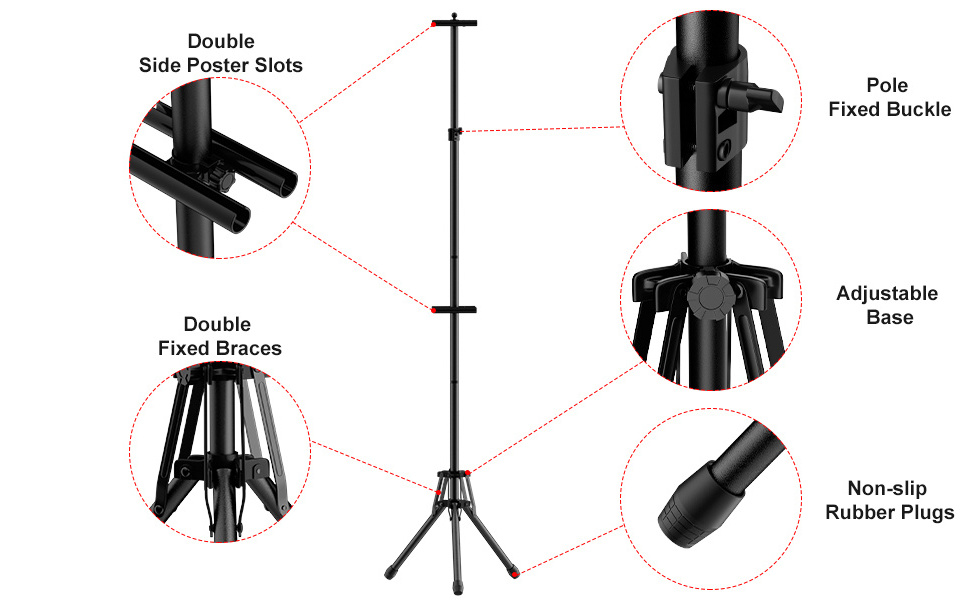 Double-Sided Sign Stand,Advertising Display Tripod Sign Holder, Adjustable Pedestal Poster Stand Height Up to 79'' Poster Stan