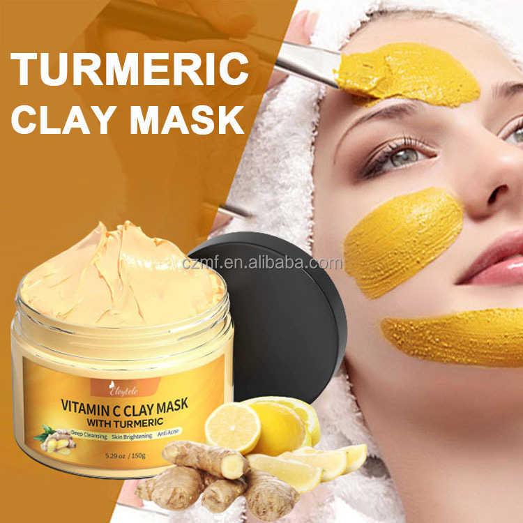 Private Label Cleansing Blackhead Removal Organic Bentonite Mud Anti Acne Skincare Brighten Beauty Turmeric Clay Face Mask