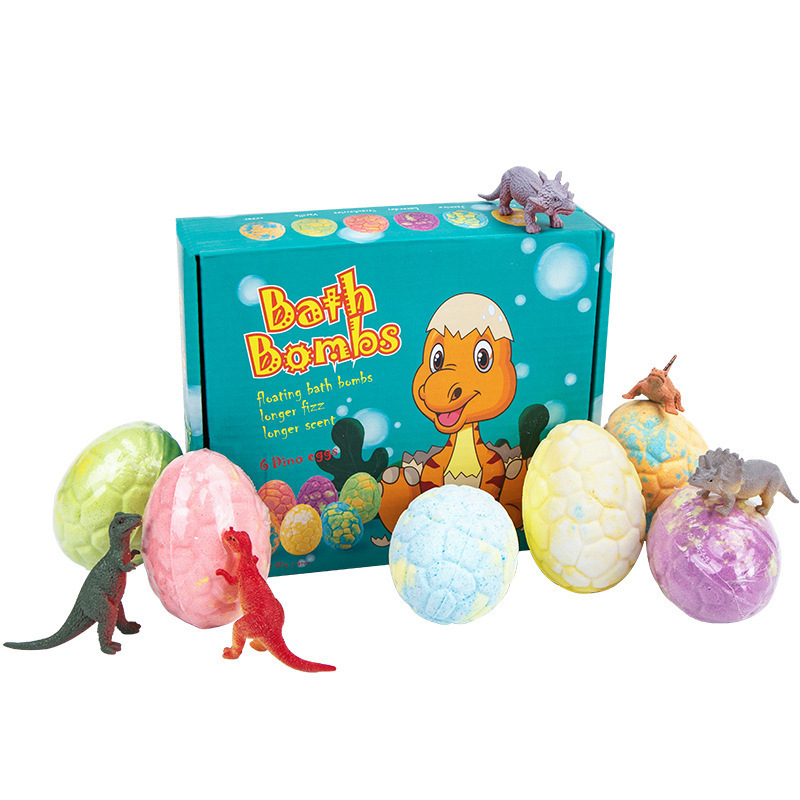 Wholesale Kids 6 Pack Dinosaur Bath Bombs Gift Set 80g Dinosaur Surprise Toys Inside Egg Shape Bath Fizzies Bombs