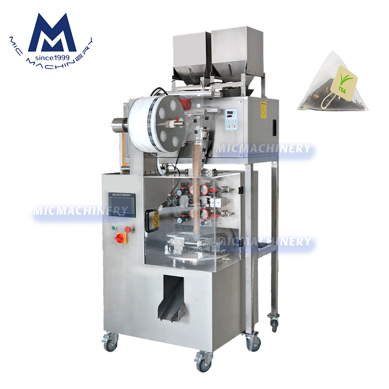 Automatic filter paper with thread filling small scale triangle pyramid tea bag packing machine