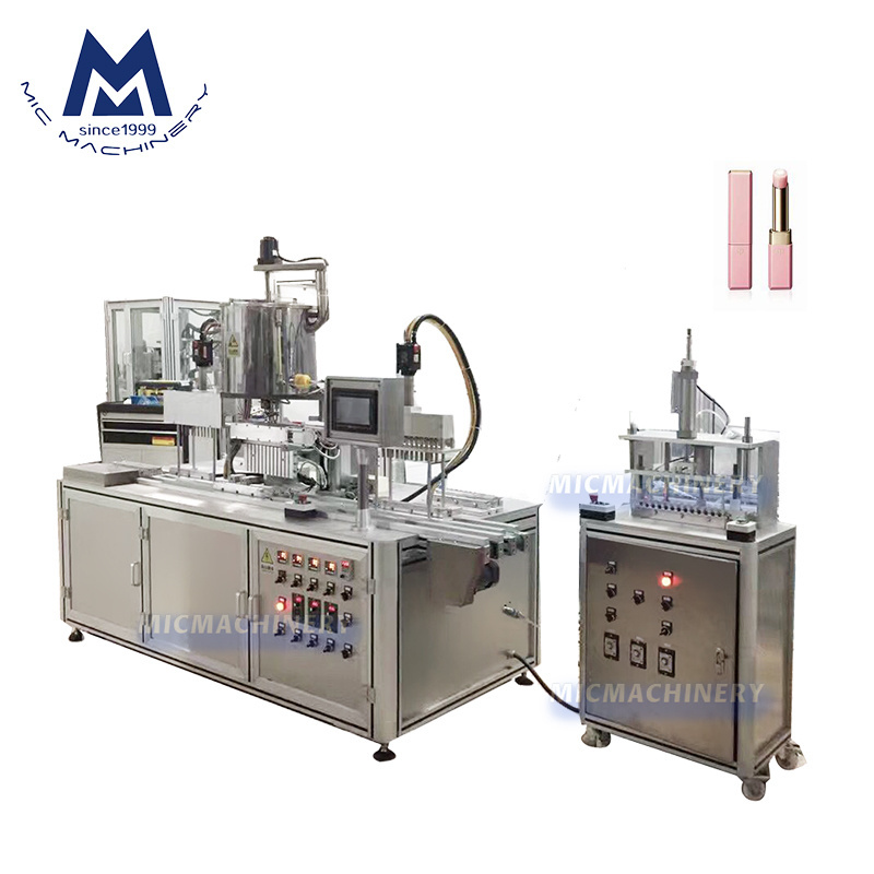 Automatic cosmetic heating mixing lip balm lipstick filling machine