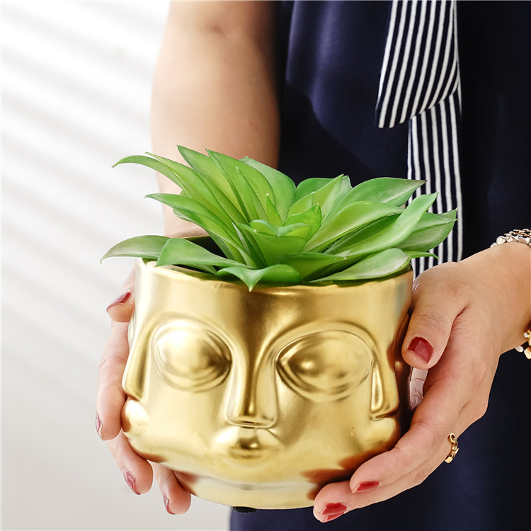 Garden decoration  buddha head shape succulent plant pots creative ceramic planter flower pots in bulk