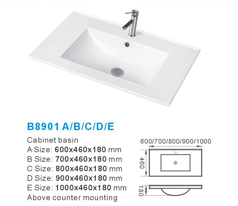 Cabinet Basin Clean Glazing Rectangular Bathroom Ceramic Basin Lavatory White sanitary ware