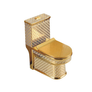 Colour Luxury Golden Toilet Wc One Piece Ceramic Golden Color Toilet For Bathroom Chinese Electroplated Diamond Wc Gold