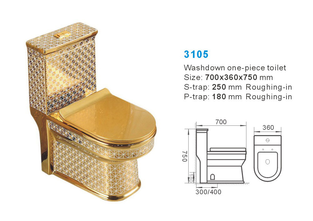 Colour Luxury Golden Toilet Wc One Piece Ceramic Golden Color Toilet For Bathroom Chinese Electroplated Diamond Wc Gold