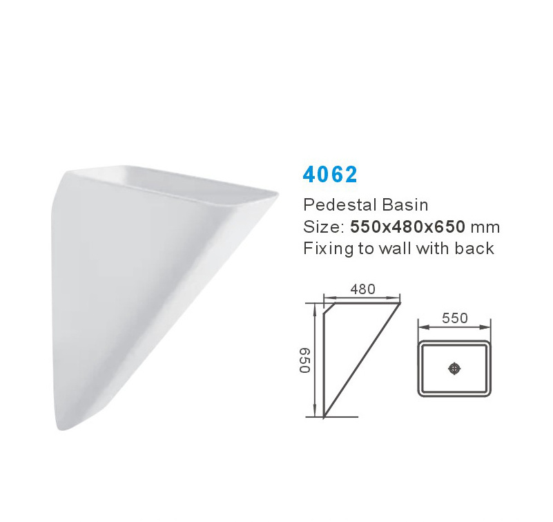 White Freestanding Wash Basin Bathroom Sink Triangular ceramic basin Ceramic Hand Wash Basin Full Pedestal