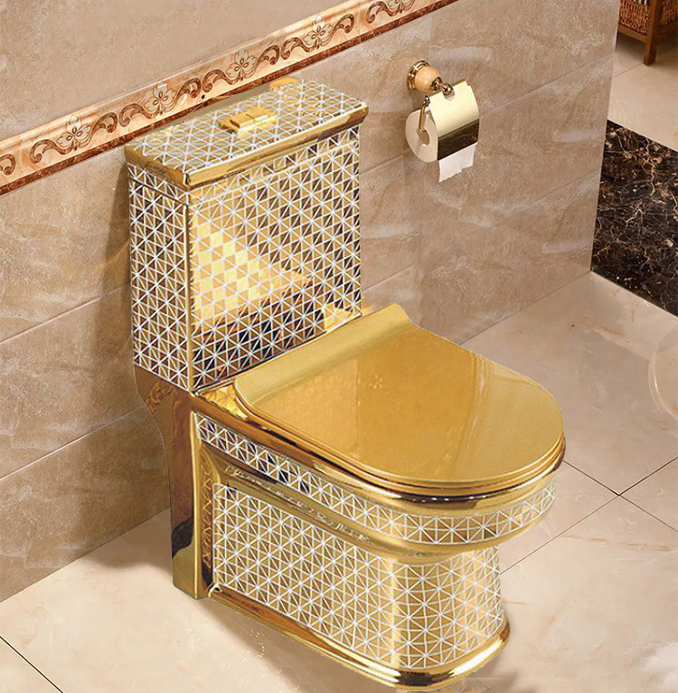 Colour Luxury Golden Toilet Wc One Piece Ceramic Golden Color Toilet For Bathroom Chinese Electroplated Diamond Wc Gold