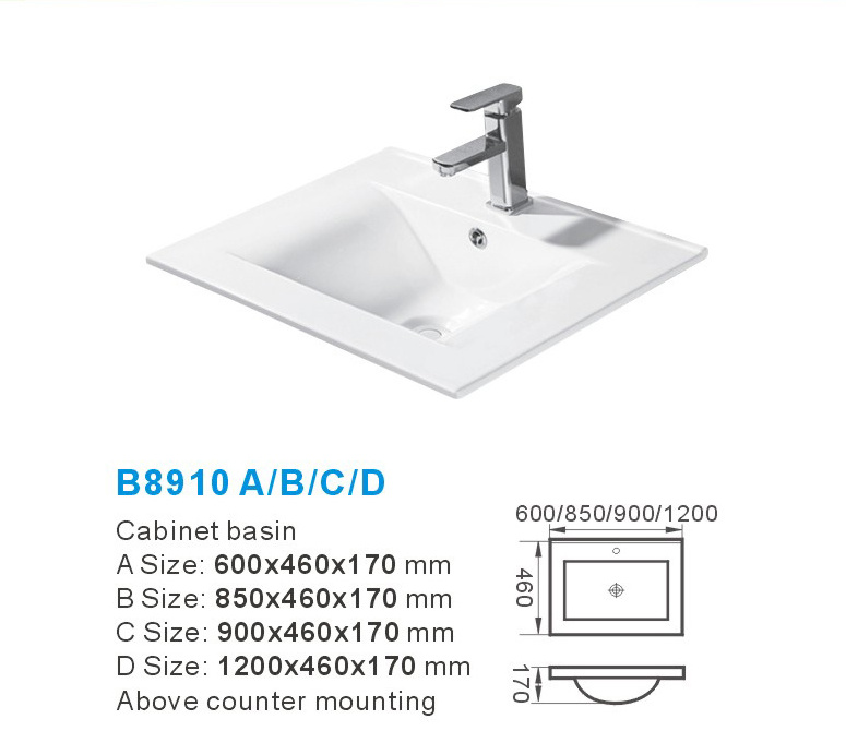 Cabinet Basin Clean Glazing Rectangular Bathroom Ceramic Basin Lavatory White sanitary ware