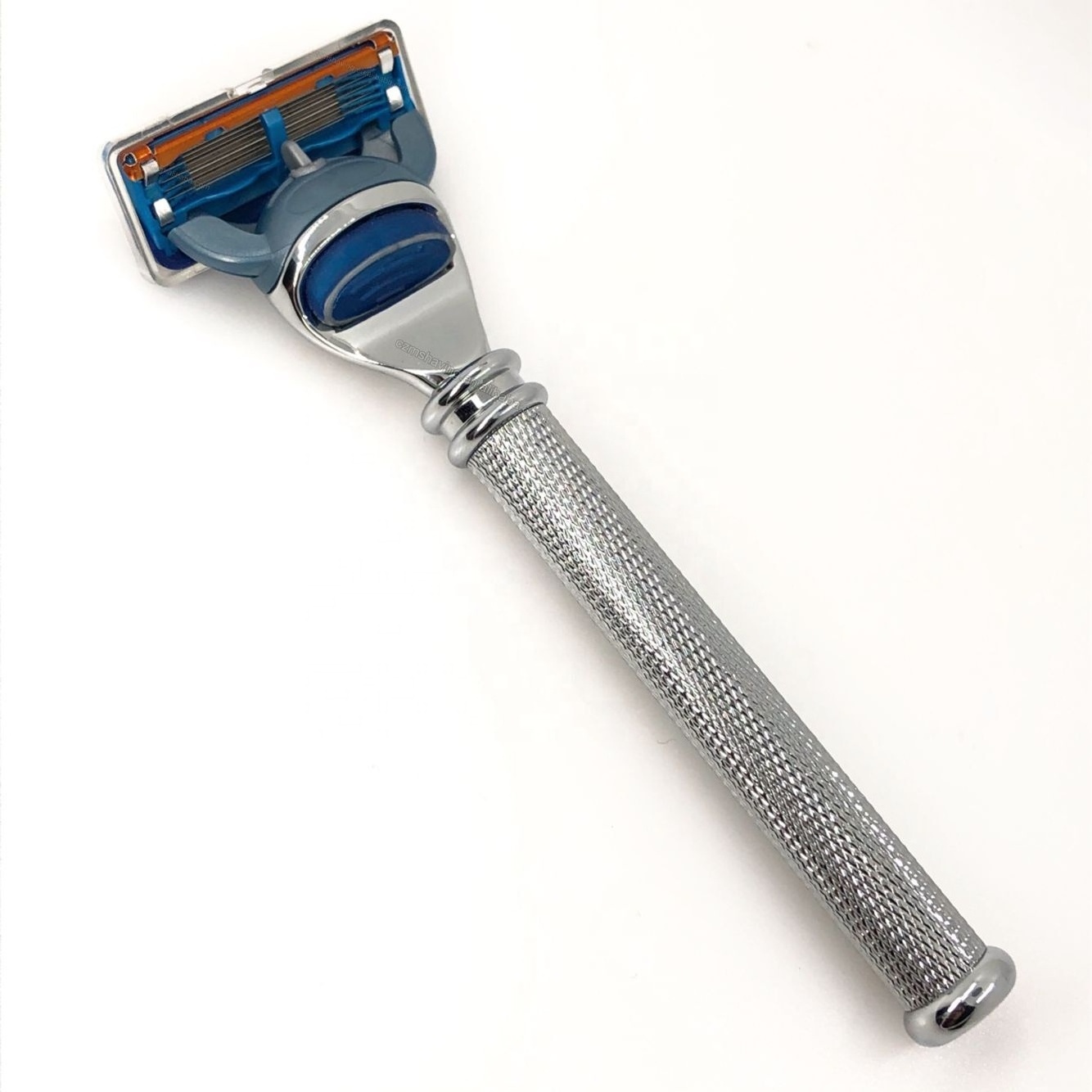 Manufacturer Popular 5 Blade Shaving Razor Non-Slip Stripe Metal Chrome Long Handle Zinc Alloy Razor Head For Wet Shave