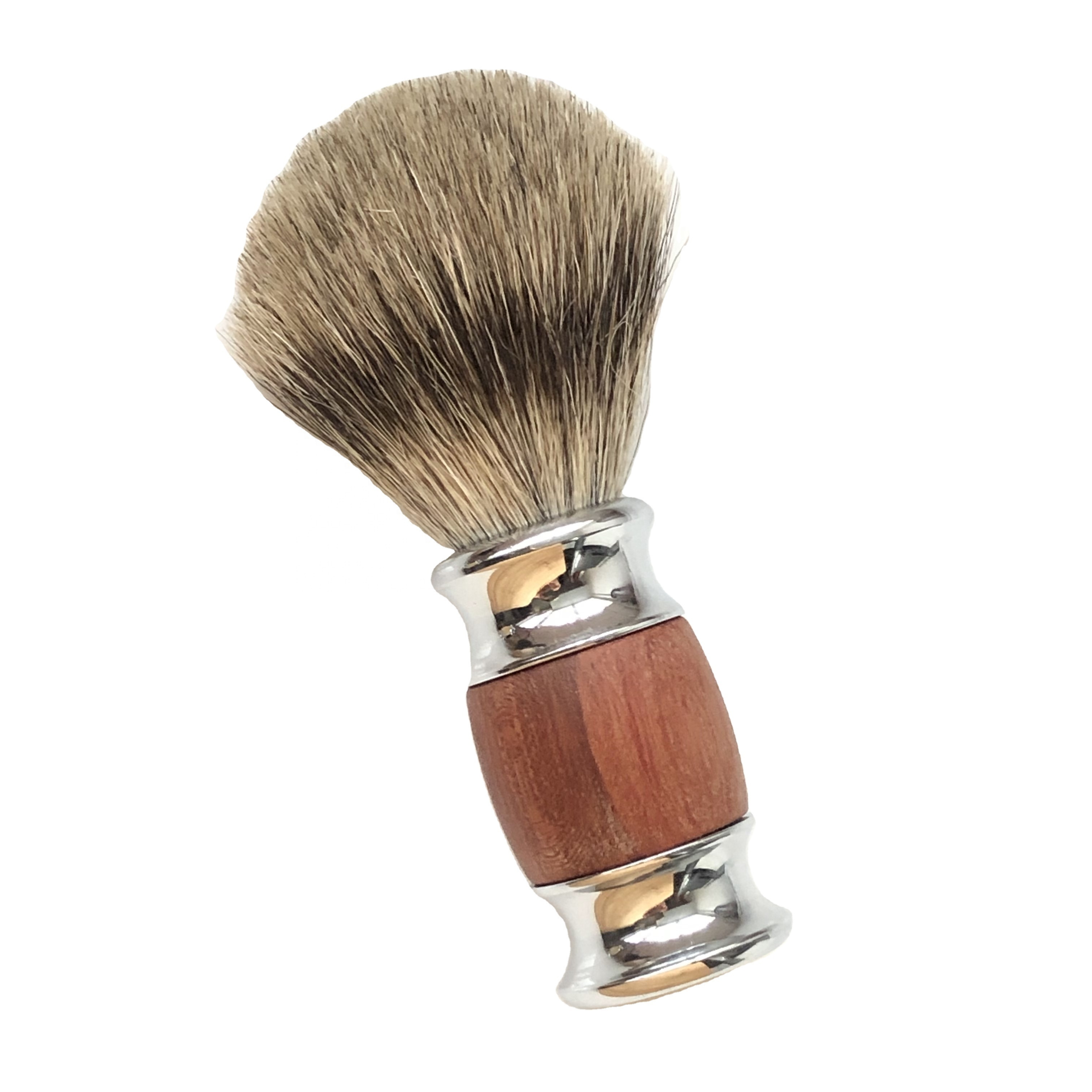 Factory Best Selling Synthetic Nylon Hair Shaving Brush with Rosewood Handle Beard Brush Neck Brush Chrome Metal Handle