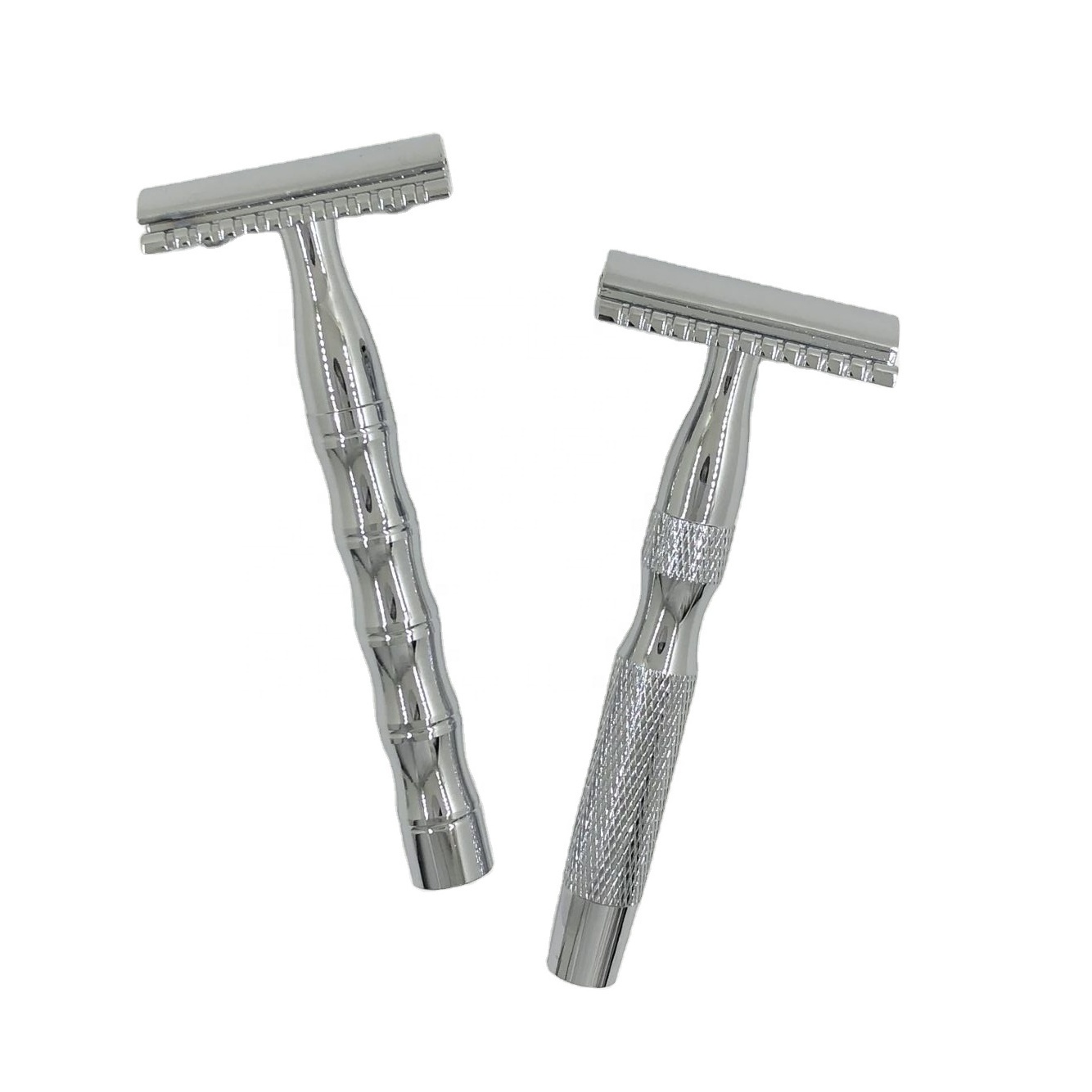 RTS Popular Eco-Friendly Chrome Metal Double Edge Safety Razor Zinc Alloy Razor Head Plastic Free Zero Waste Reusable Shaving