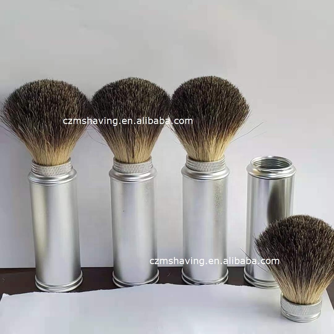 Popular Badger Hair Knots Shaving Brush Removable Travel Portable Aluminium Metal Handle Beard Brush Neck Brush Private Label