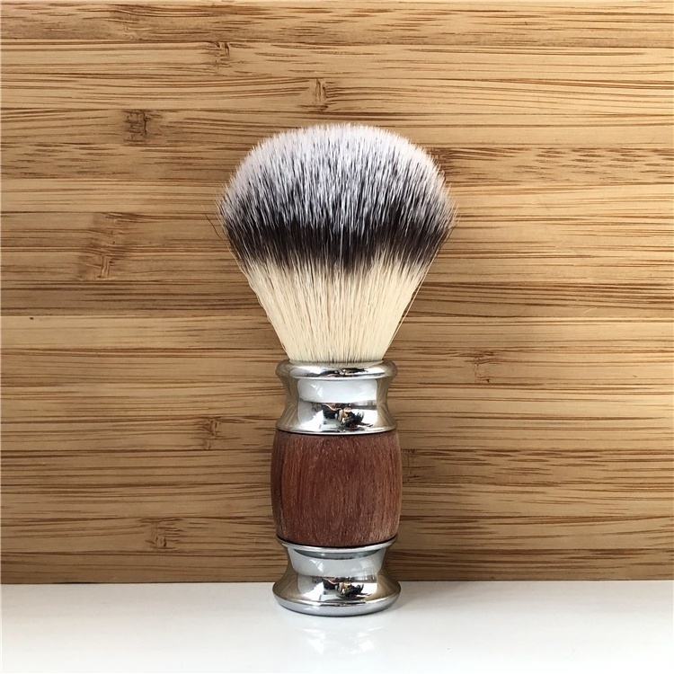 Factory Best Selling Synthetic Nylon Hair Shaving Brush with Rosewood Handle Beard Brush Neck Brush Chrome Metal Handle