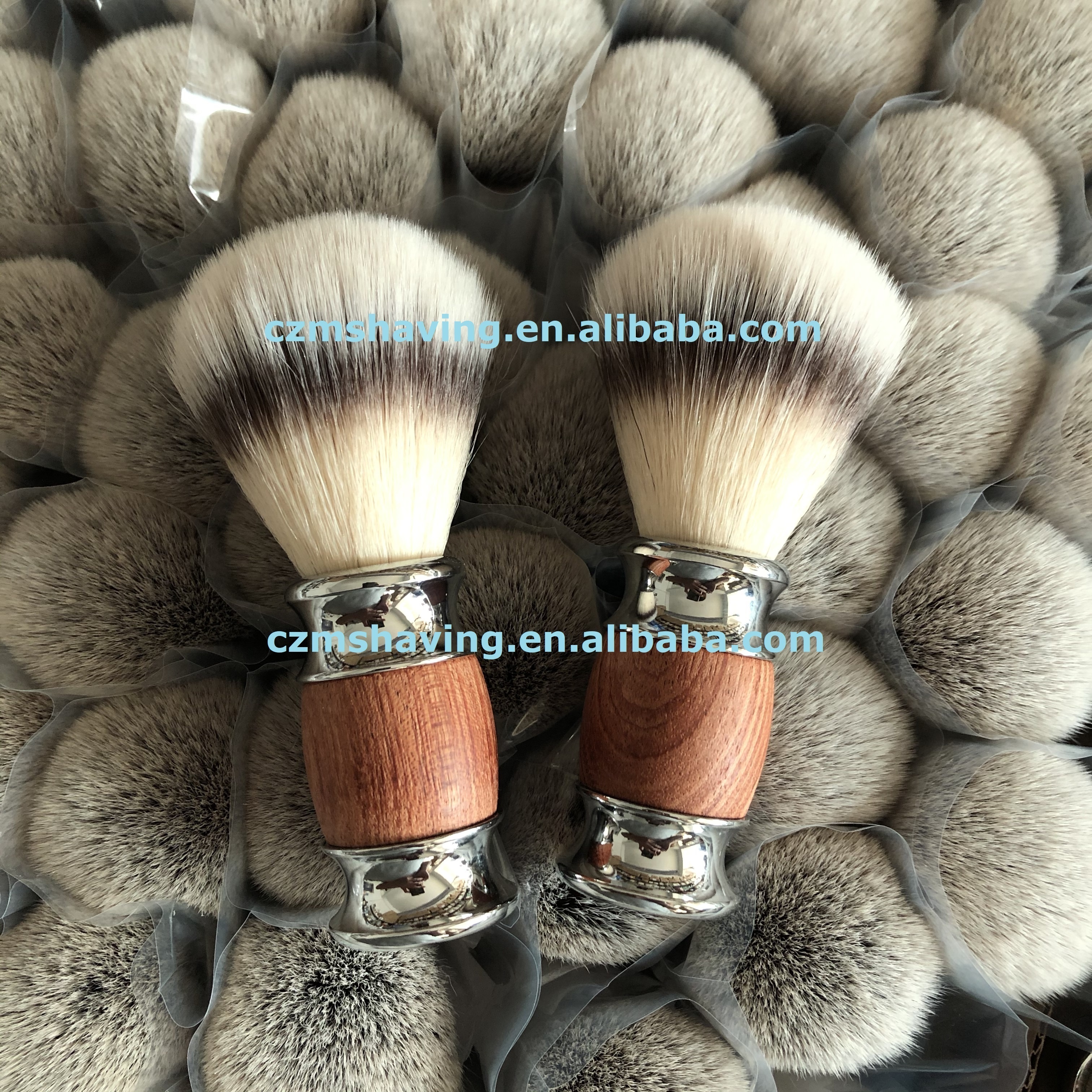 Factory Best Selling Synthetic Nylon Hair Shaving Brush with Rosewood Handle Beard Brush Neck Brush Chrome Metal Handle