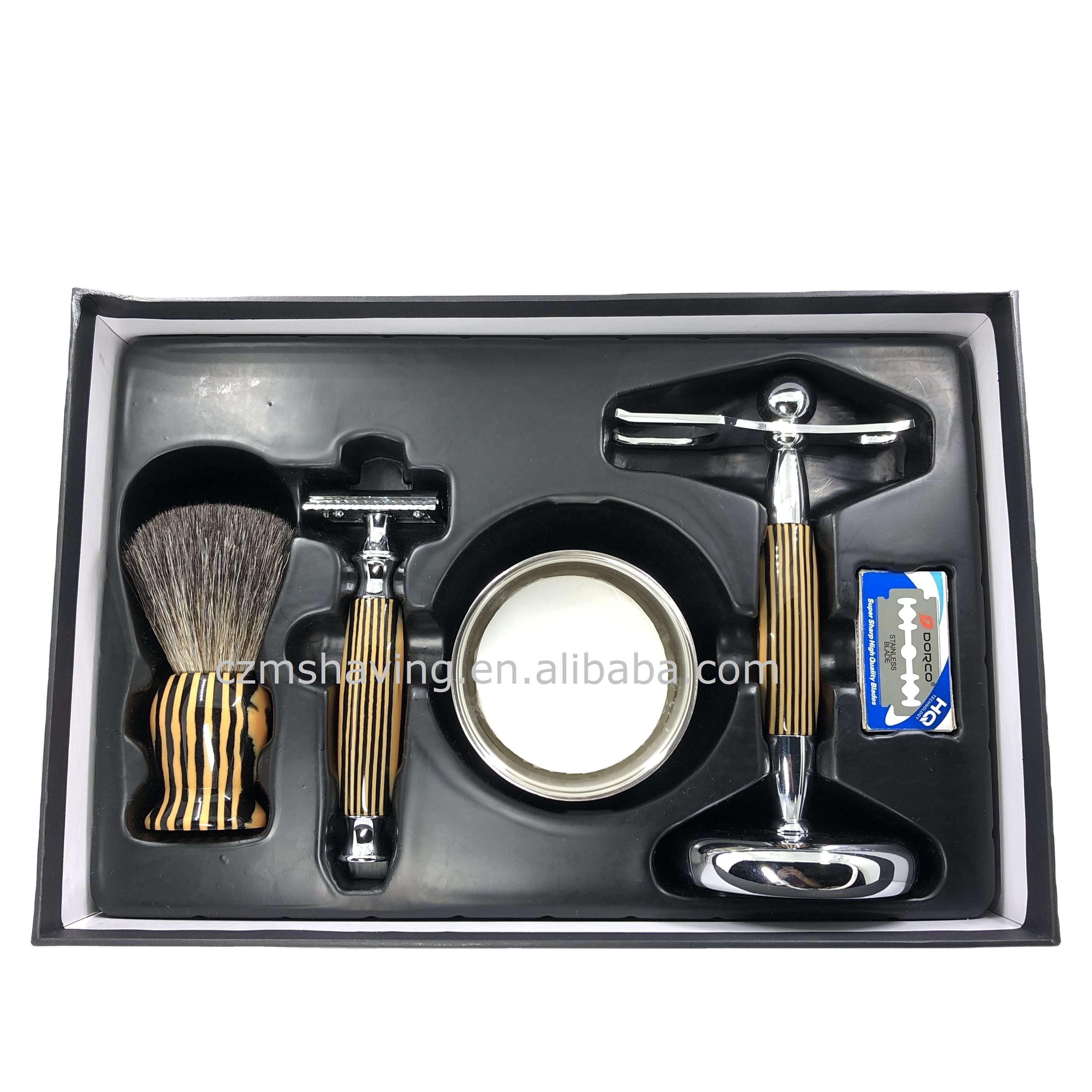 Popular Badger Hair Knots Shaving Brush Set Chrome Metal Resin Handle Zinc Alloy Razor Head Double Edge Safety Razor Shave Soap