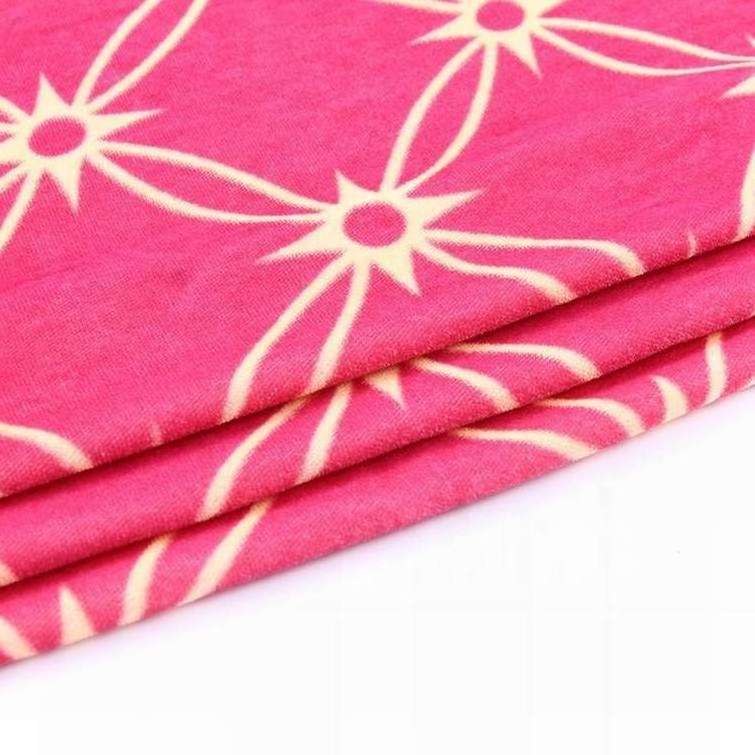 Custom home deco 100% polyester woven printed pattern soft pink velvet fabric