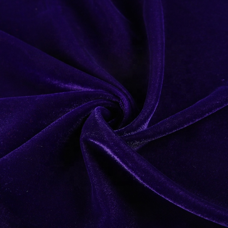 Custom 100% polyester dark purple solid woven silk velour fabric korea micro velvet 5000 dyed abaya textile fabrics for dress