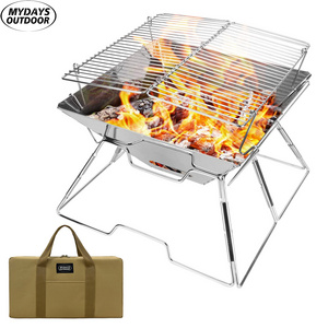 Mydays Outdoor Portable Backpacking Stainless Steel Charcoal Folding Campfire Grill Fire Pit with Carrying Bag