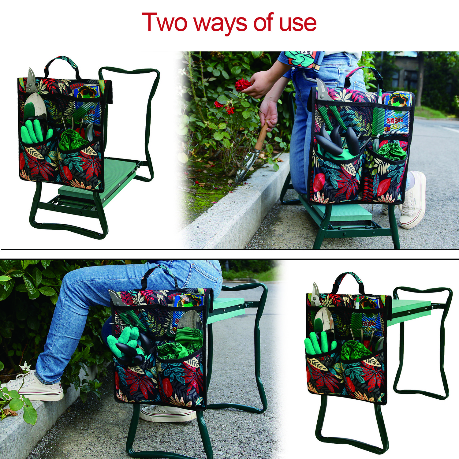 Folding Hanging Lightweight Portable Garden Side Kneeler Tool Bag with Handle to Storage Gardening Tools