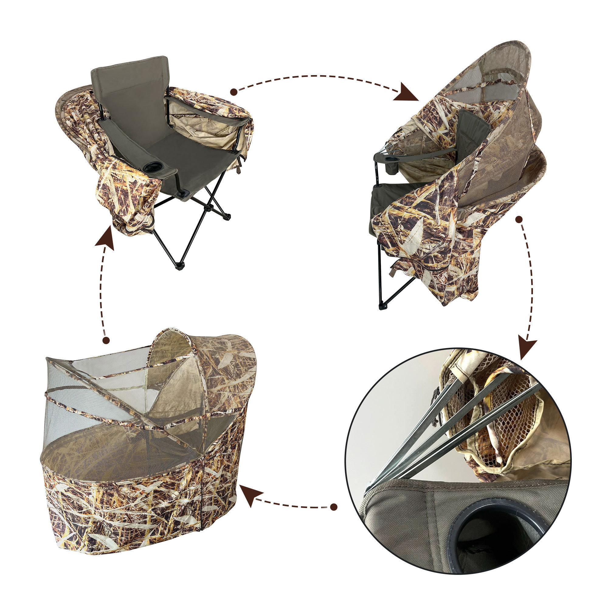 Mydays Tech Waterproof Heavy Duty Sturdy Stand Folding Compact Camouflage Hunting Chair with Antislip Bottom Bottle Holder