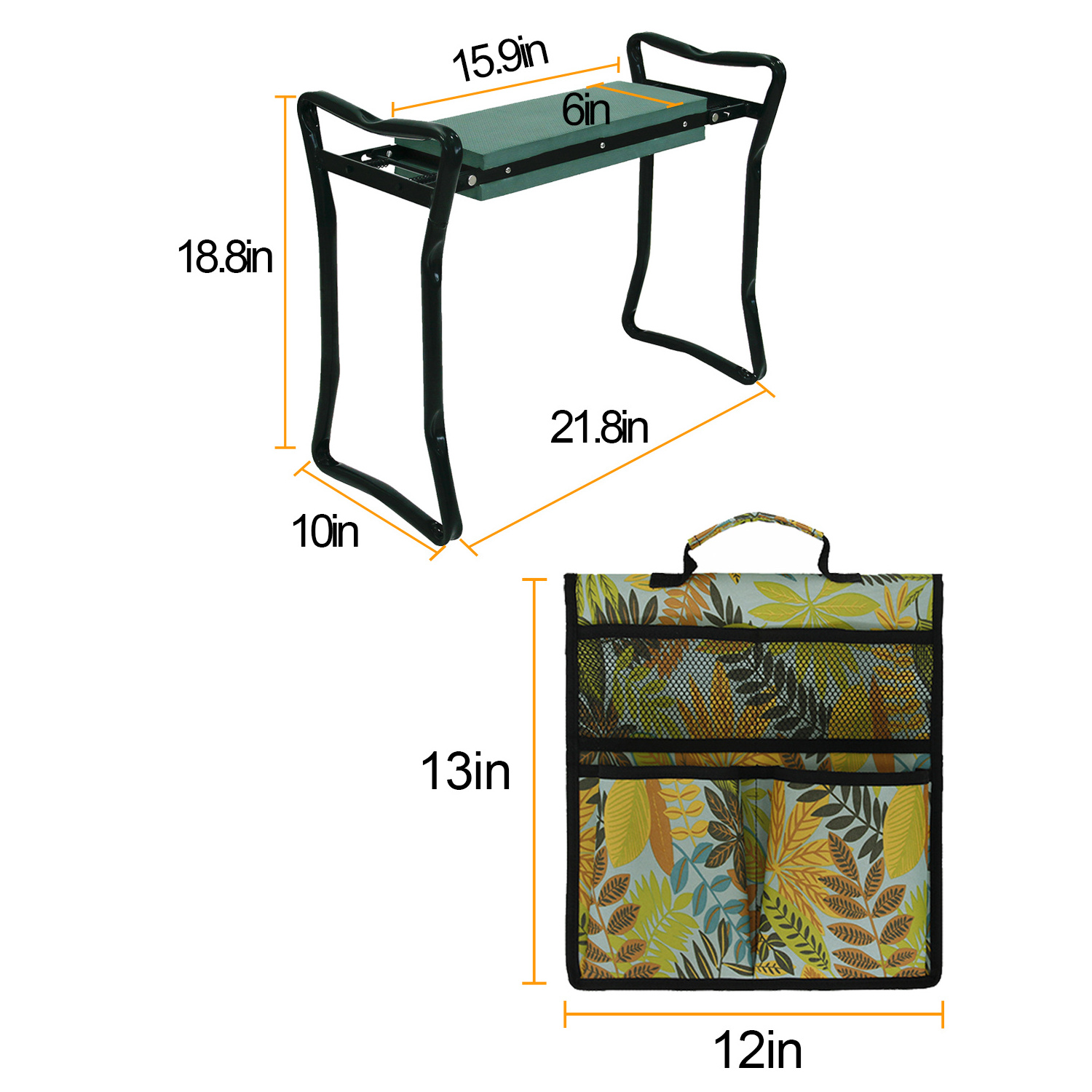 Folding Hanging Lightweight Portable Garden Side Kneeler Tool Bag with Handle to Storage Gardening Tools