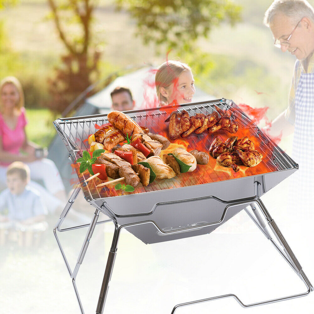 Mydays Outdoor Portable Backpacking Stainless Steel Charcoal Folding Campfire Grill Fire Pit with Carrying Bag