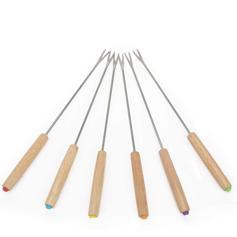 Mydays 24cm Cheese Fondue Sticks Smore Sticks 6 Pcs Set Marshmallow Roasting Sticks with Multi-colored Wooden Handle