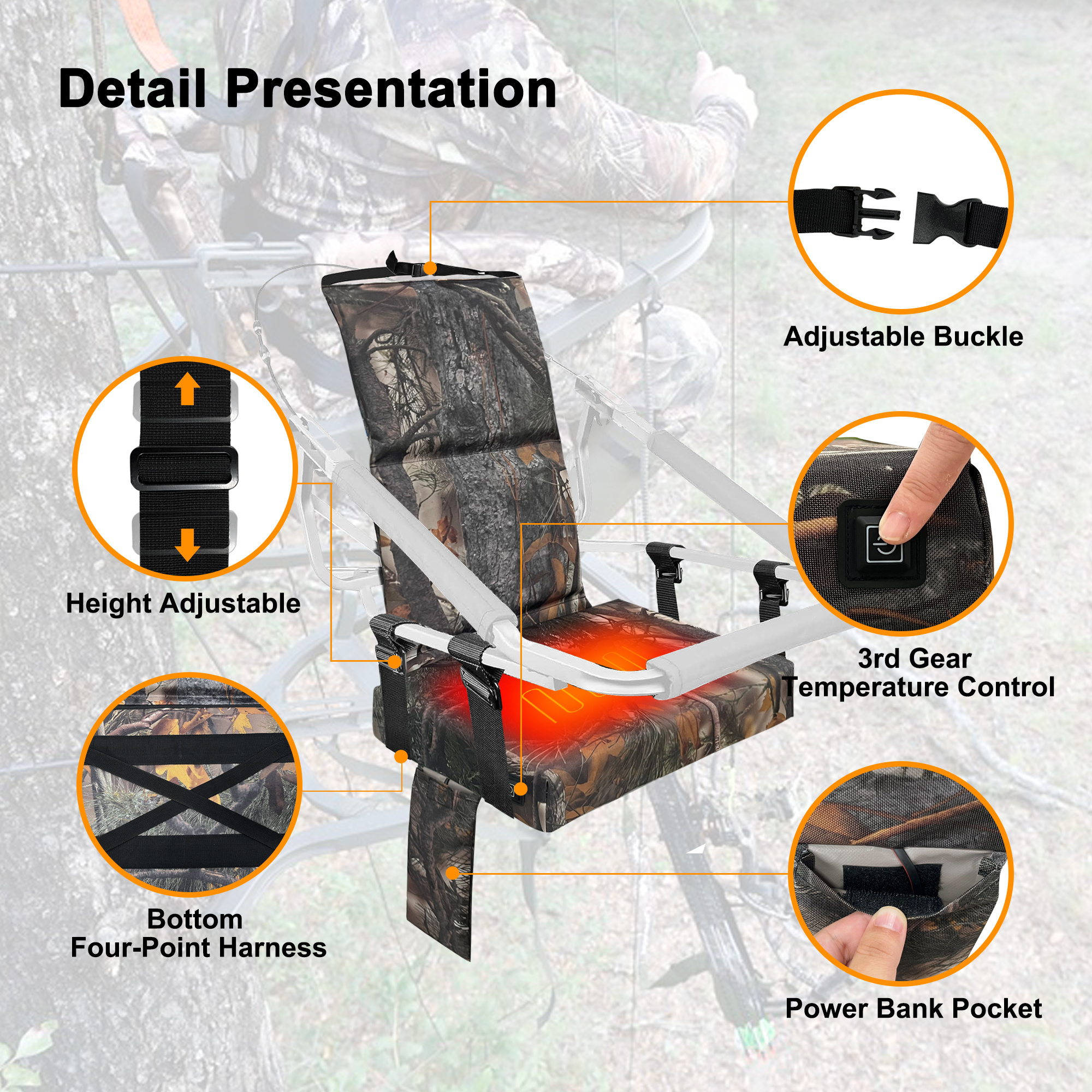 Mydays Tech Optimal Comfort Fusion Tailored Adjustability Enhanced Safety Tree Stand Replacement Heated Seat Cushion for Hunting